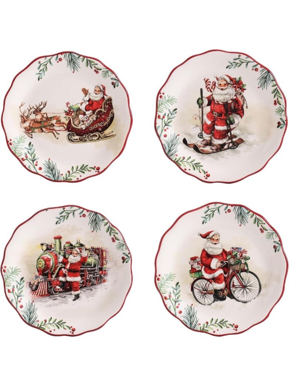 Set of 4 Scalloped Ceramic Salad Plates - 8.75 Inch, Microwave & Dishwasher